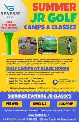 Summer golf camps are offsite and include (4) 1/2 days of fun and learning at Black Horse Golf in White Hall, MD