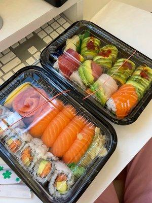 Salmon Lover Platter, Rainbow Roll, Dragon Roll