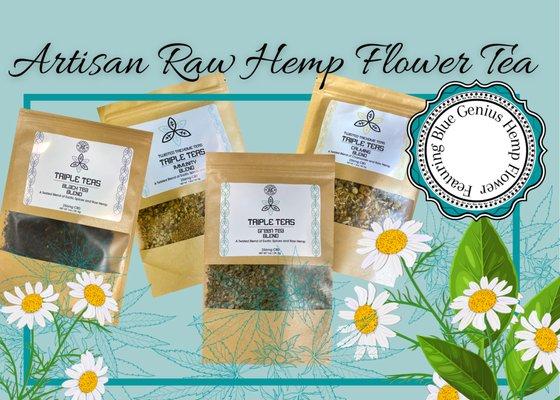 NEW Blends added to our Artisan Raw hemp Flower TEA line! Now Available in: - Black Tea Blend - Green Tea blend