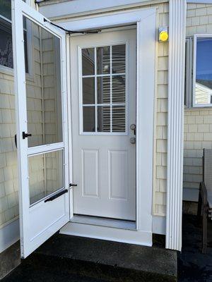 Thermatru exterior door doors/ Provia storm door installed 02169