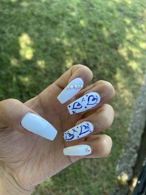 White nails with heart design 3