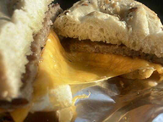 Photographs nice, tastes horrible. Sausage egg and cheddar on bagel...........yuck!