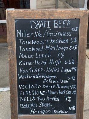 Craft beer menu