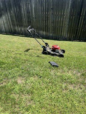 When the defective decking broke up.  The mower was not moved