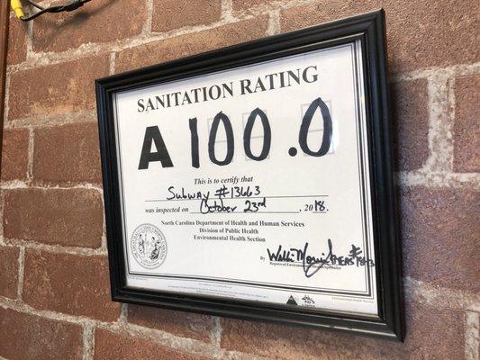 WHOA!! That's awesome. 100% sanitation rating!