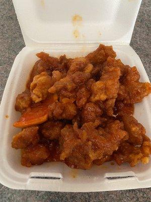 Orange chicken, comes with white rice (not pictured).