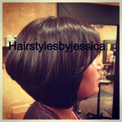 A line bob haircut and blowdry