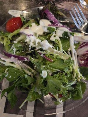 Dinner salad with thick ranch dressing