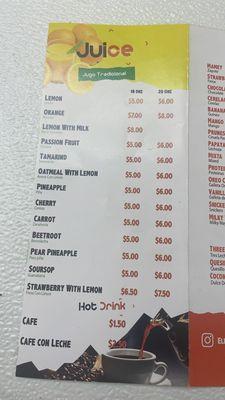 Juice Menu