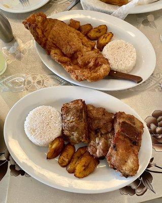 Fried Pork Ribs and Breaded Steak