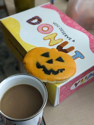 At home with my milk tea and a Halloween cookie I got from Olsen's