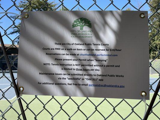 Tennis courts info