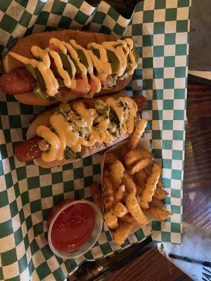 Left to right: snorin' dog, elote dog (OMG so good!), and fries