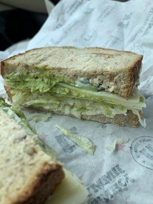 Veggie includes dbl cheese, lettuce, onion, mayo, avocado.  Deliciousness!