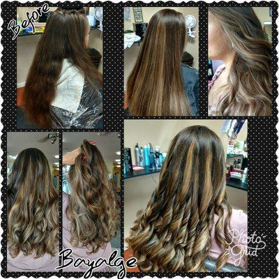 Bayalage highlights and lowlights to create movement, depth and demension. Hair by Leah