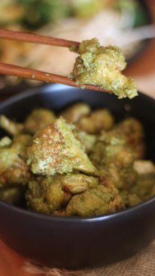 Vegan Wings in Basil Jalapeño sauce.