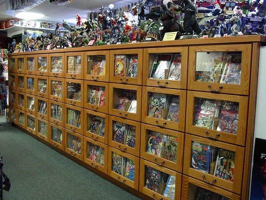 Comic books drawers holding over 36,000 back issues.