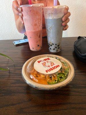 strawberry and taro boba