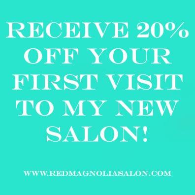 Discount only valid when booking with stylist Trina Davenport at Red Magnolia Salon