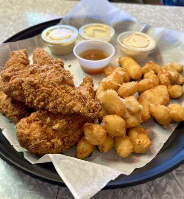 Hand breaded chicken tenders & cheese curds