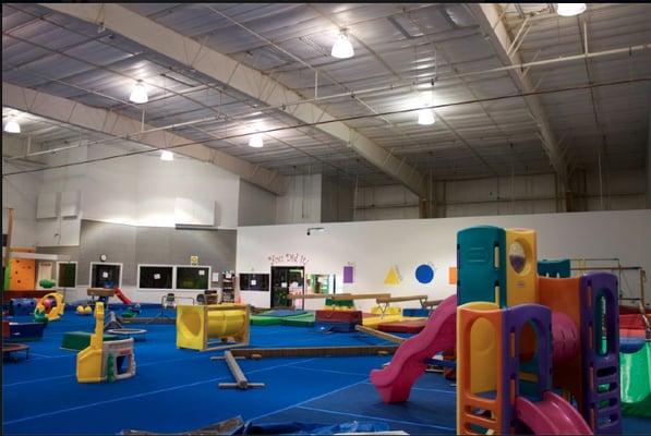 View of an open gym, birthday party, gym rental set up!