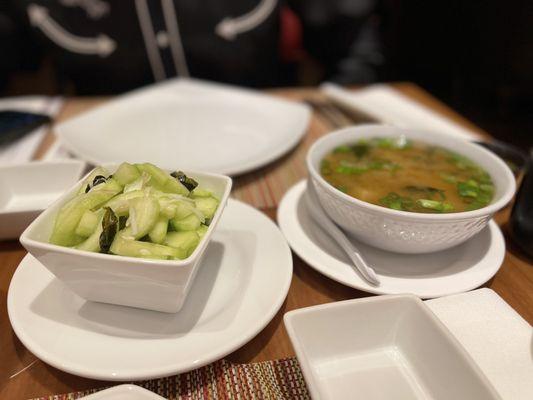 Cucumber Salad & Miso Soup that comes with the Sushi Special*