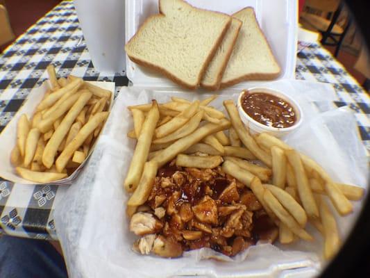 Chopped Chicken plate with Awesome baked beans and fries