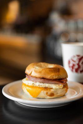 Breakfast sandwiches on the go! Ham, Bacon, Turkey Egg and Cheese. Yum!