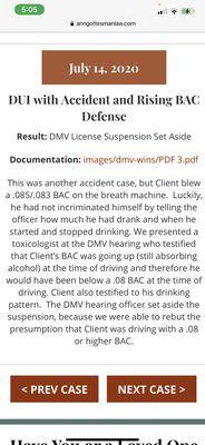 DMV Set Aside-reinstatement of drivers license after DUI arrest.