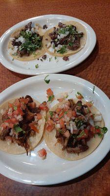 Steak and carnita street tacos