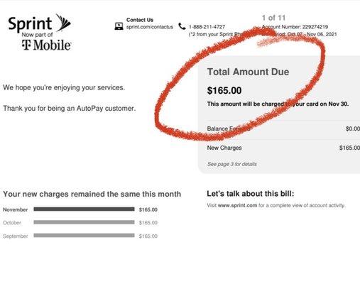 My old Sprint bill: $165 per month