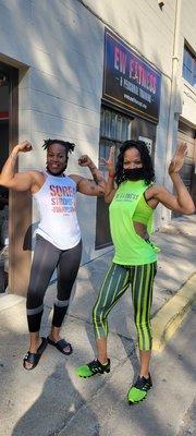 Me and Coach Lisa: flexing after a great workout and weigh in