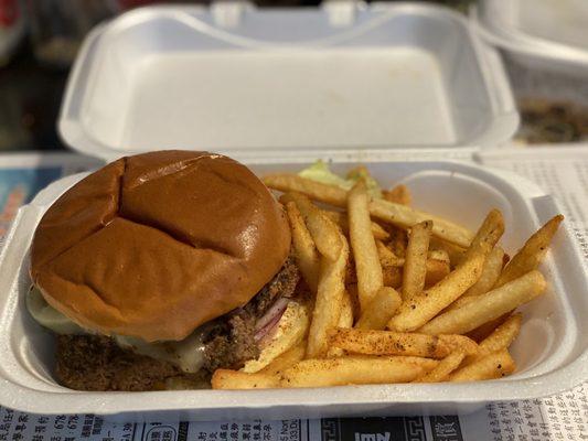 Jalapeño burger with Cajun fries