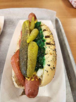 Chicago dog with neon relish