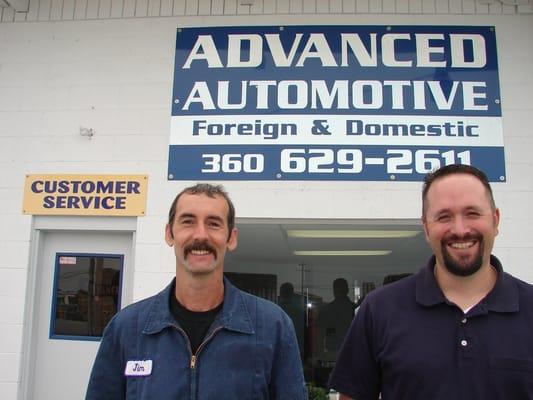 Jim Bailey and Josh Knabe in front of Advanced Automotive in Stanwood, WA.