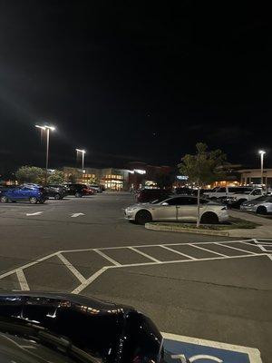 View of the pathway to the Shops from Tesla chargers