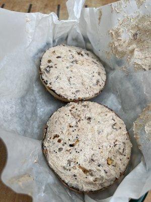 Everything bagel with date and walnut spread