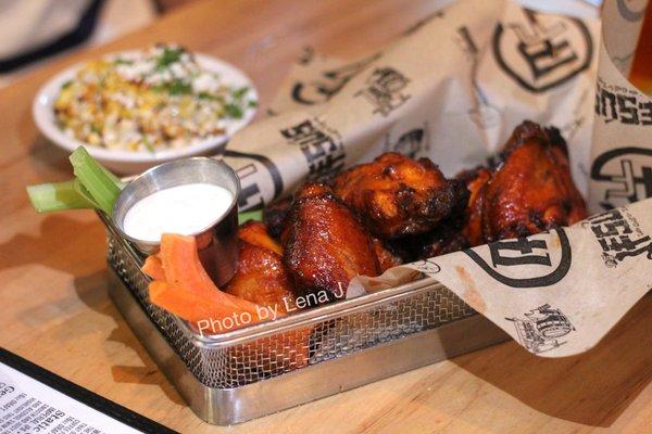 Buffalo Smoke Show Wings with Ranch Dressing ($16) + Mexican Street Corn ($8)