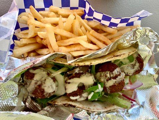 Falafel Sandwich and French Fries