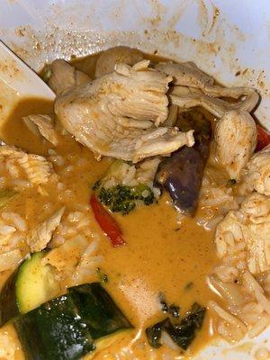 C36. Red Curry with lots of chicken and veggies over rice