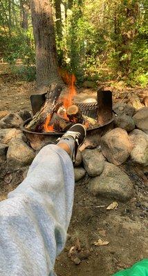 Our morning fire and my foot because it was the perfect way to wake up!