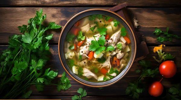 Gently simmered in a rich, flavorful clear broth that's been lovingly infused with aromatic herbs and spice.