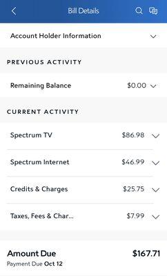 Previous bill, Aisha had told me at the call center my monthly bill would be $86.98 a month, lie! So called promotion and now see next pic.