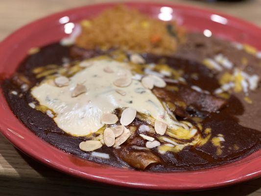 Verde Valley Spinach Enchiladas - topped with almonds!!! Brilliant