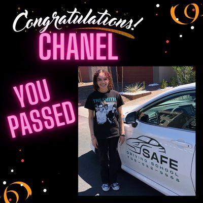 Congratulations Chanel on passing your drive test. You are officially a SAFE driver!