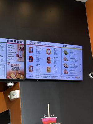 Acai bowl menu