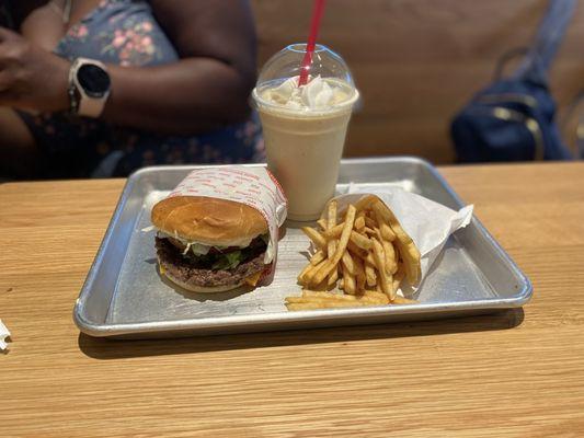 Original Fatburger and Vanilla shake with skinny fries