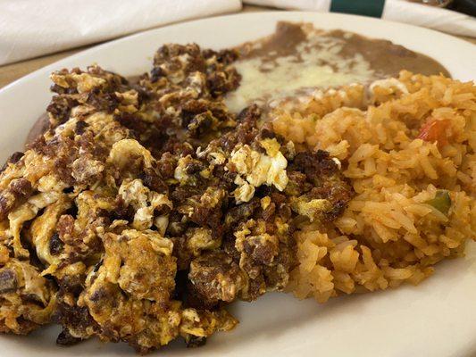 Chorizo and eggs. Comes with 4 corn tortillas