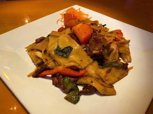 Drunken noodles with beef.