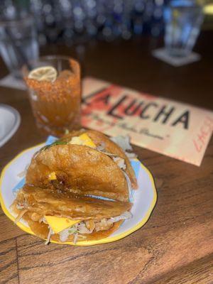 Crispy Shrimp Tacos "aka late night snack" Aye, Caliente with Mezcal